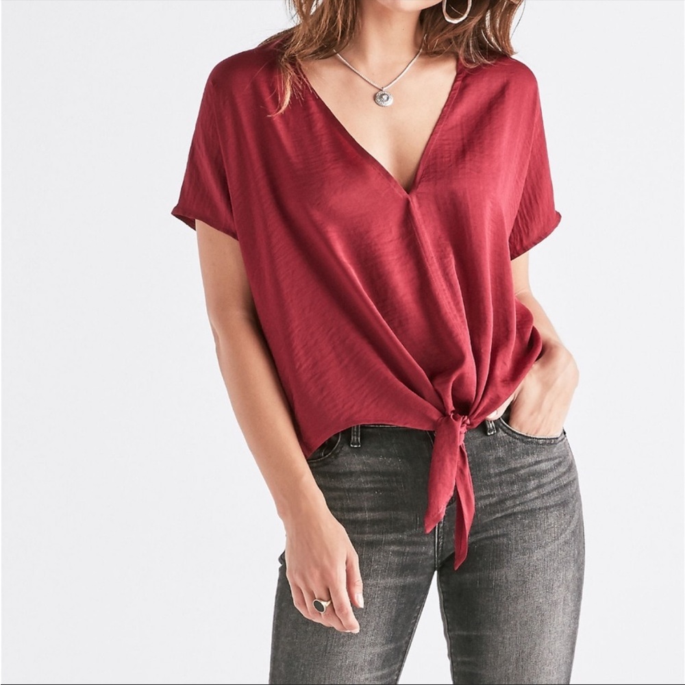 Lucky brand red satin tie front dolman short sleeve top